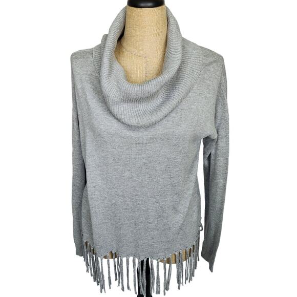 Michael Kors Sweater Small Gray Fringe Hem Cowl Neck Long Sleeve Pullover NWT - Picture 1 of 7